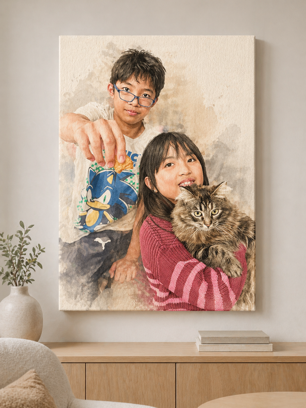 Minimalist Custom Pet & People Portrait – Luxury Canvas Artwork